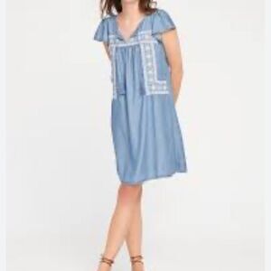 Chambray Denim peasant dress, Summer, Large Bohemian